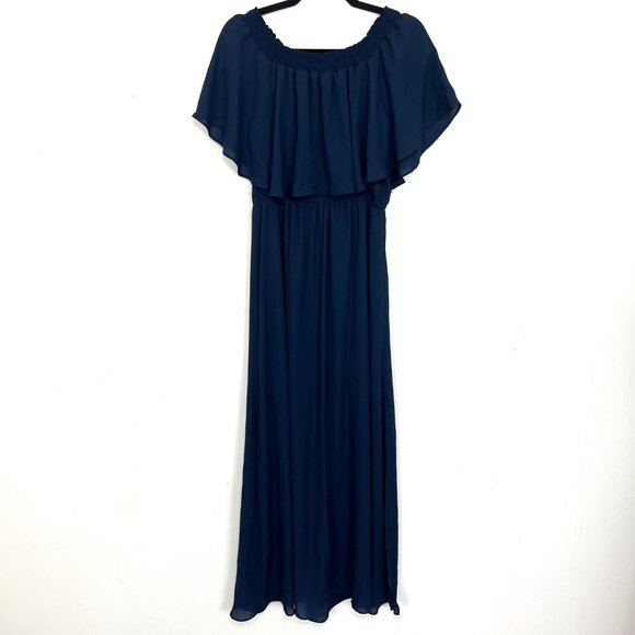 Show Me Your Mumu Flutter Sleeve Maxi Dress Navy Convertible Strapless XL cg - Picture 5 of 5